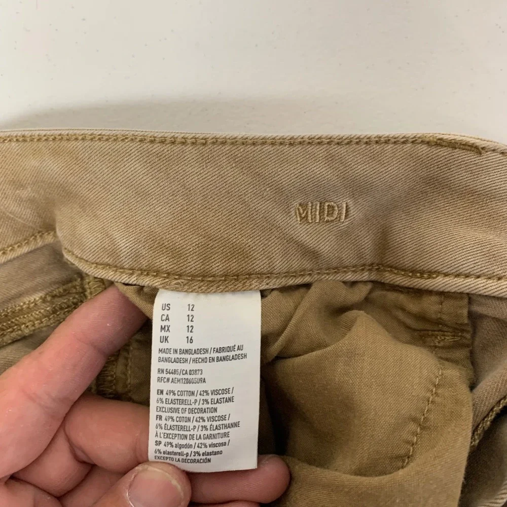 American Eagle Midi Shorts Womens‎ 12 Khaki Tan Super Stretch Denim